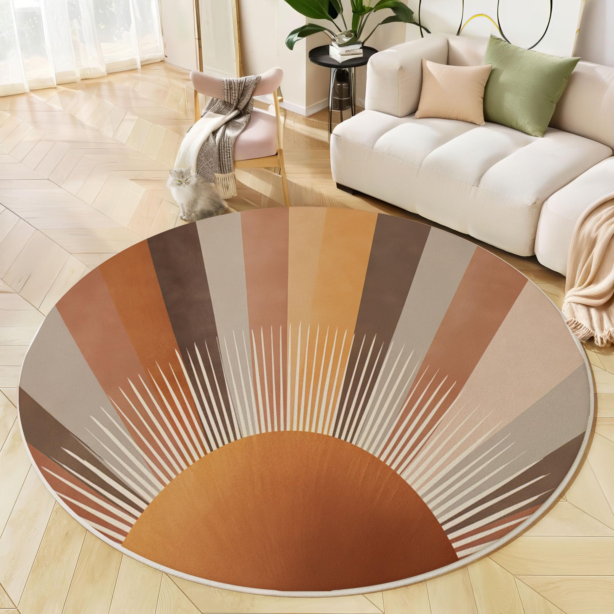 Tapis antidérapant vintage bohème marron orangé salon 100cm