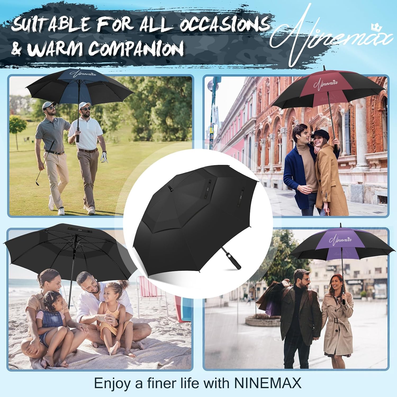 NINEMAX Large Golf Umbrella 62/68 Inch Automatic Open, Oversize Windproof Double Canopy Vented Extra Large Stick Umbrellas for Rain image 5