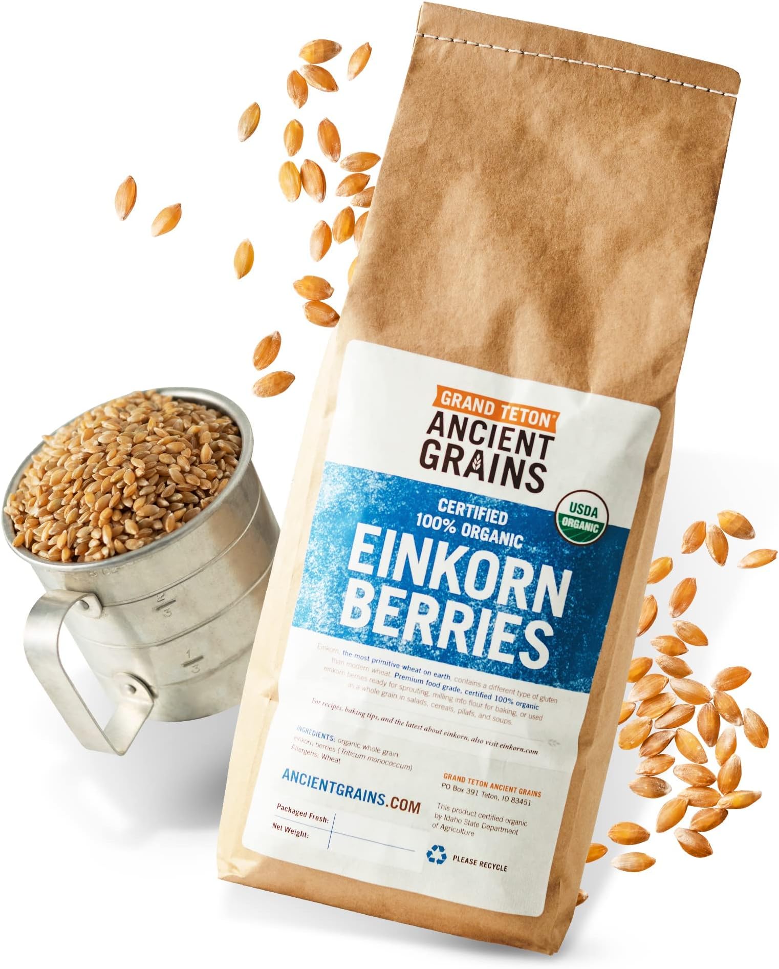 Grand Teton Ancient Grains - 100% Organic Einkorn Berries, Premium Food-Grade Farro Piccolo, Einkorn Wheat Berries, Einkorn Farro Grain For Milling into Flour, Sprouting, Baking, Salad, Pilafs, & Soups, 10 lbs