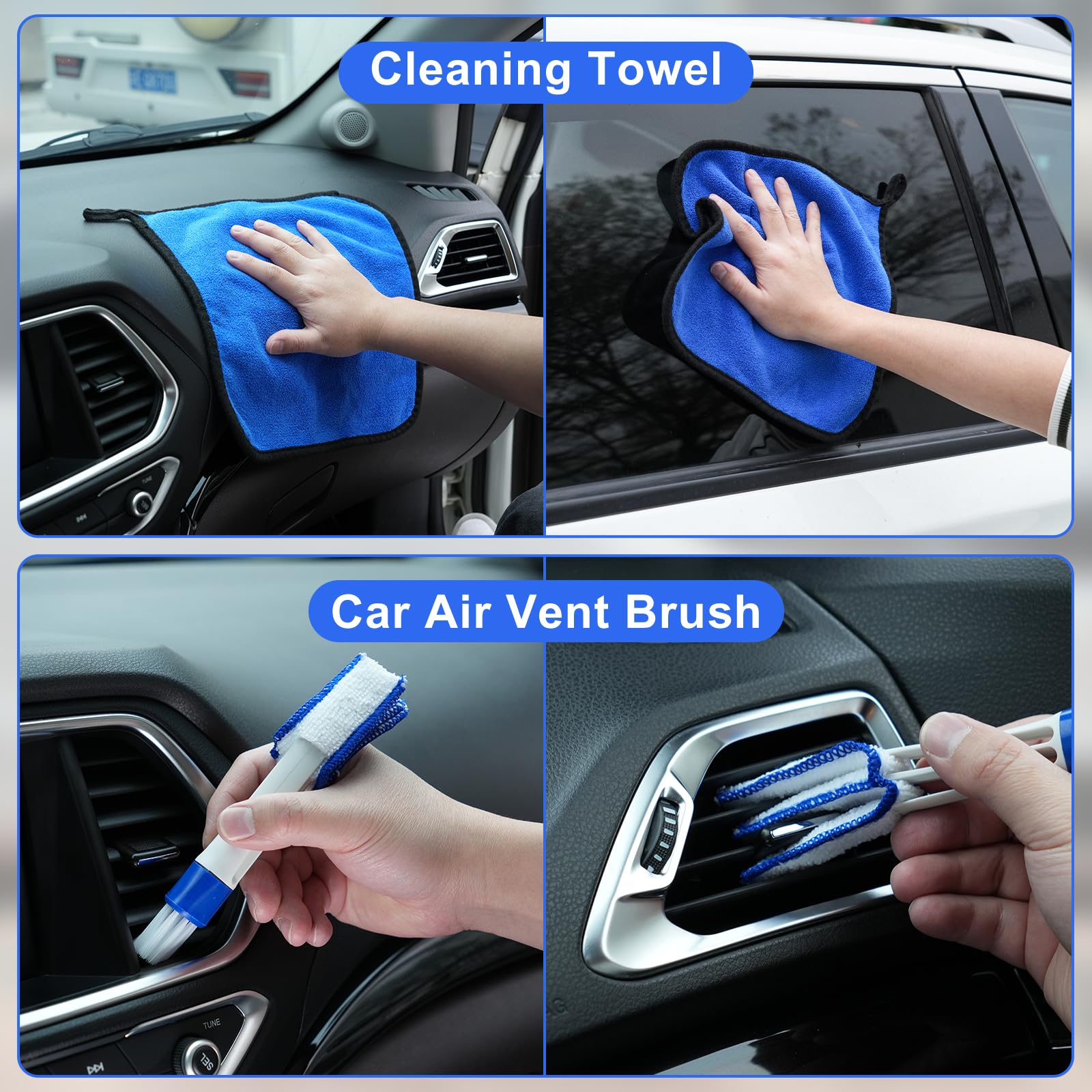 Herramienta limpiadora de parabrisas, kit de limpieza interior de automóvil de 14 piezas, kit de limpieza de interiores de automóvil, cepillos para detalles de automóvil, gel de limpieza de 7