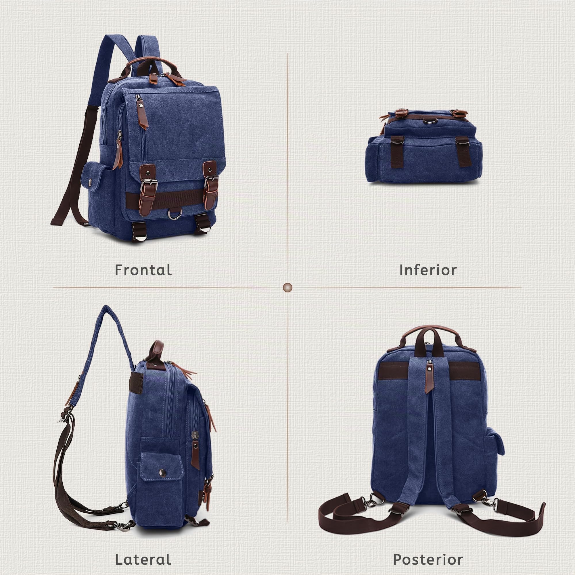 VARLIVOO Retro Sling Bag Bolsos de Hombro para Hombre Mujer Bolsos Cruzados Bandolera Bolsa de Pecho Crossbody Bolsa Senderismo Viajes Cámping Ciclismo Montañismo Lona Backpack Azul Oscuro B