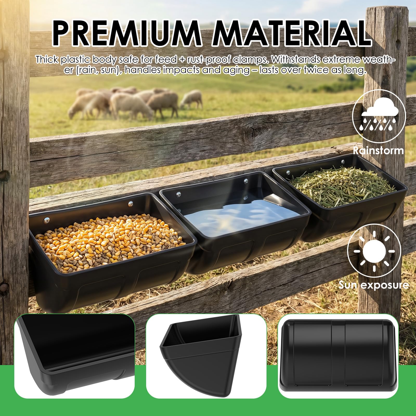 Comedero automático para pollos, verduras, 3,8 L, comedero automático y bebedero para pollos, cabras y patos, montaje en valla, cuenco impermeable para aves de corral y animales de establo (10