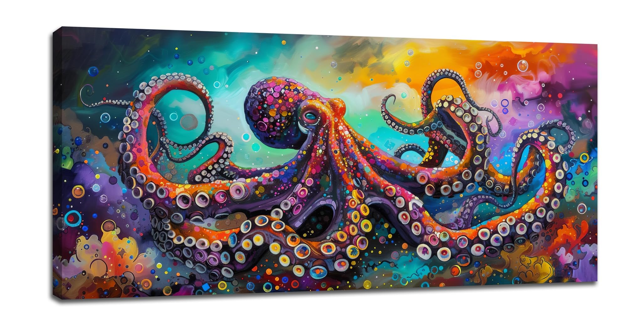 Meoslss Large Octopus Wall Art for Living Room Abstract Colorful Octopus Art Big Space Size Ocean Framed Canvas Prints Pictures Painting Artwork Home Decor 24""x16""