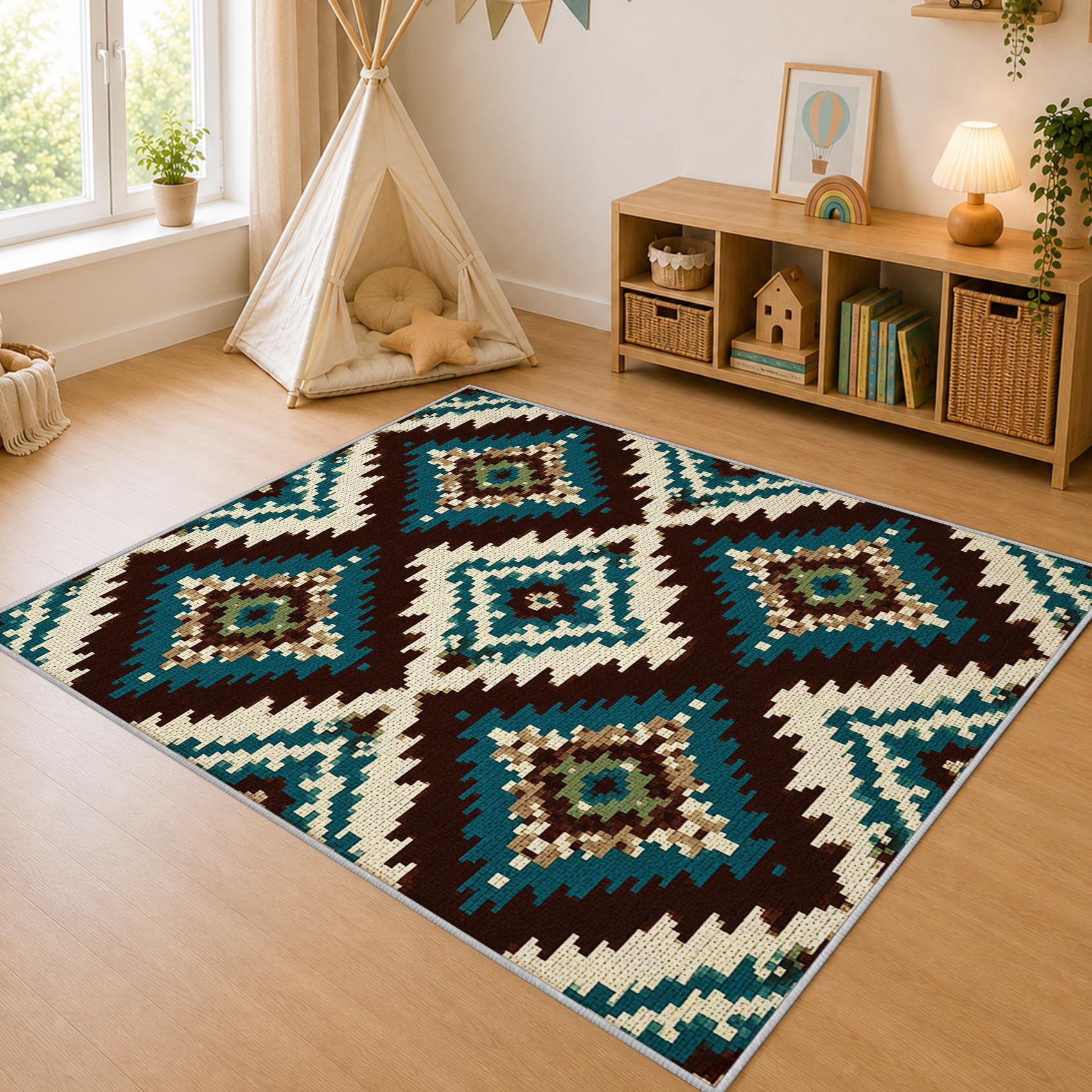 Générique Aztèque Sud-Ouest Tapis de Salon 80x150, Motif Ethnique Tribal Vintage Bohème Tapis Chambre Doux, Lavable en Machine, Poils Courts Antidérapant pour Salle à Manger, Bureau, Cuisine, Tz89x