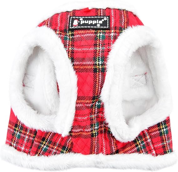 Puppia Blitzen Vest Dog Harness Step-in Warm Winter Christmas Holiday Harness for Small and Medium Dog, Checkered Red, Small