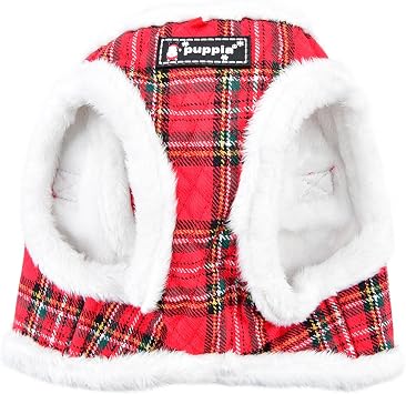 Puppia Blitzen Vest Dog Harness Step-in Warm Winter Christmas Holiday Harness for Small and Medium Dog, Checkered Red, Small