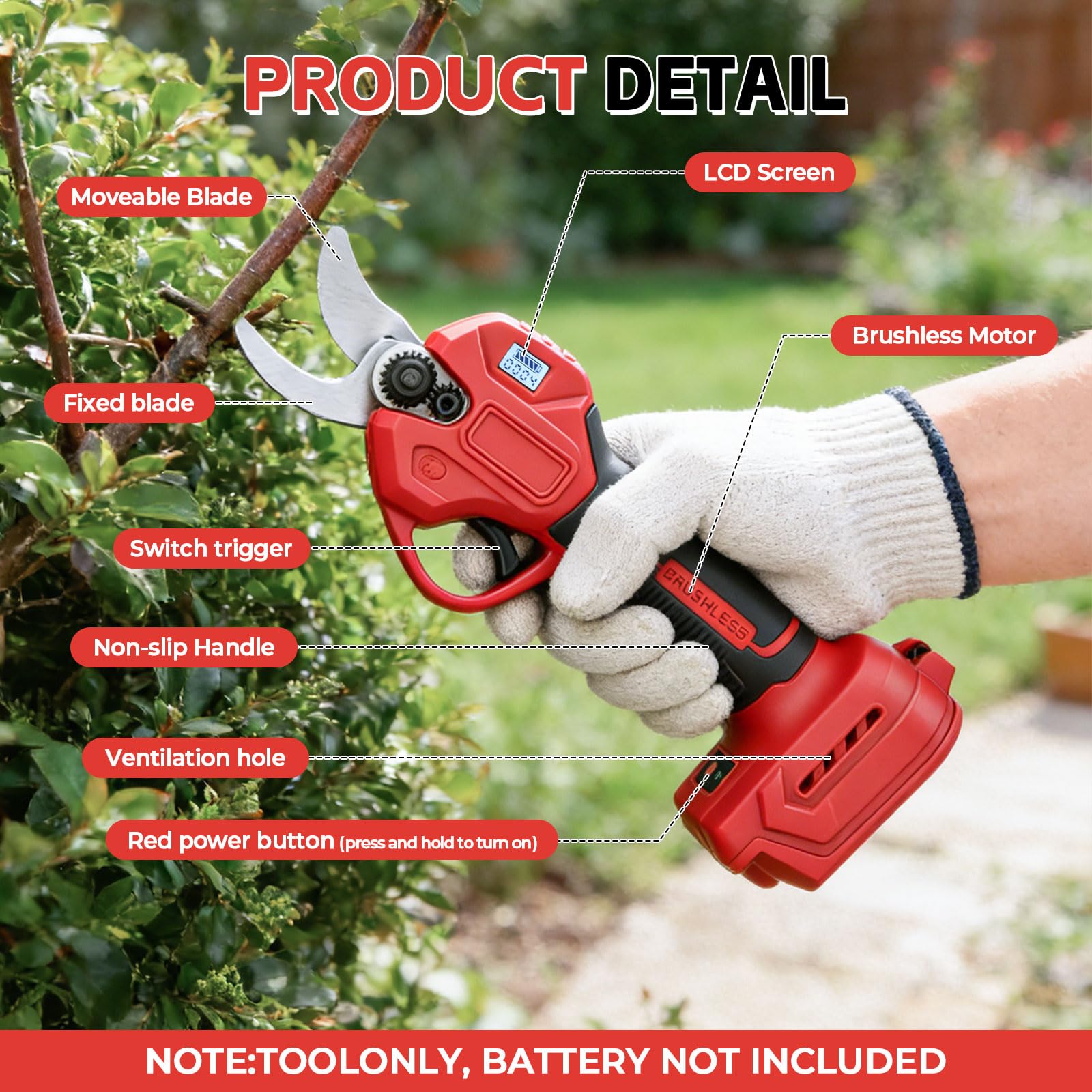 Cesoie senza fili compatibili con Milwaukee 18 V - Cesoie da giardino elettriche professionali, cesoie elettriche Brushless 30 mm con display LCD (batteria non inclusa)