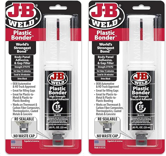 J-B Weld 50139 Plastic Bonder Body Panel Adhesive and Gap Filler Syringe - Dries Black - 25 ml (2)