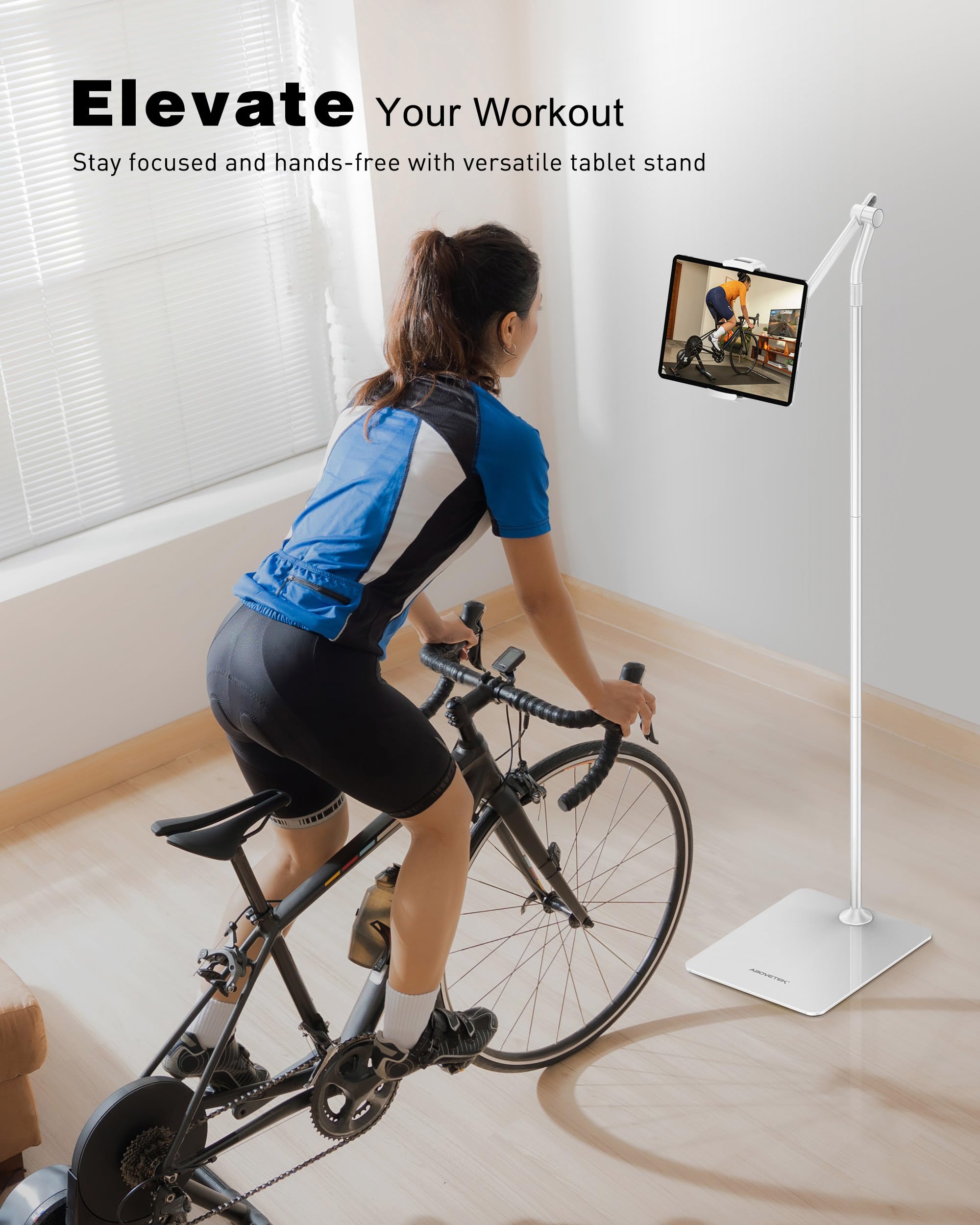 AboveTEK Tablet-Bodenständer, Stilvoller Verstellbarer iPad-Ständer, Aluminium-Halterung mit 360° Rotation für Sofa und Bett, Kompatibel mit 4,7"-13,5" Handy iPad Pro Air Mini Kindles (Weiß)