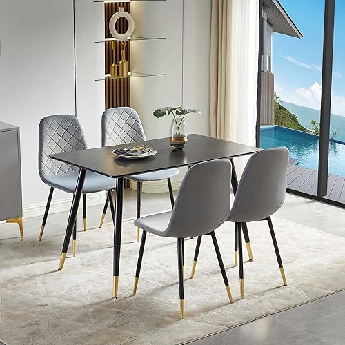 NORDICANA Juego de mesa de comedor de 5 piezas, mesa de cocina rectangular moderna de 47 pulgadas y 4 sillas laterales de tapicería de terciopelo