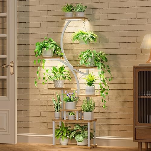 Miniatura 2 de Soporte para plantas de 8 niveles con luces de crecimiento, estante interior de 62 pulgadas de alto para múltiples plantas, estante de metal en