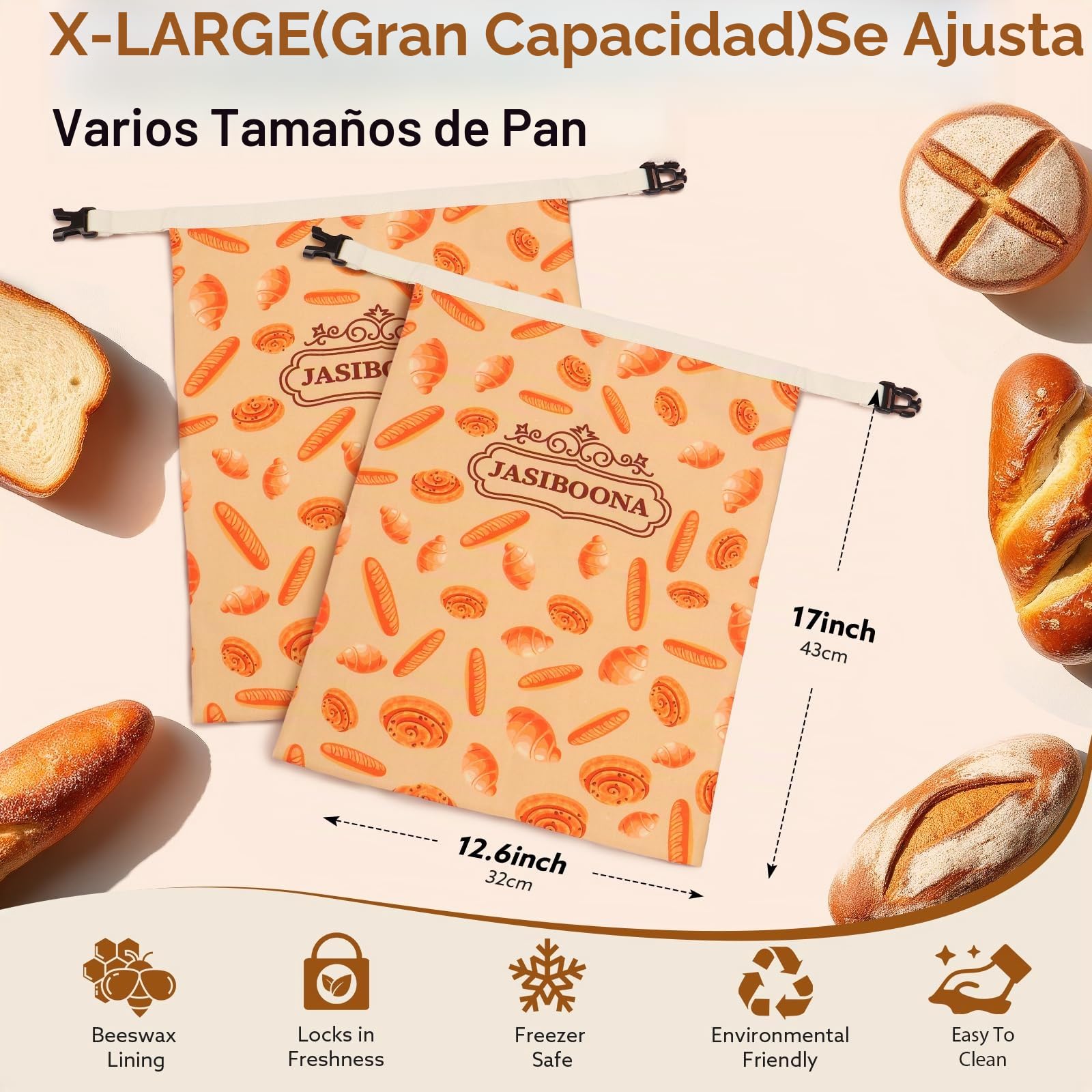 Paquete de 2 bolsas de pan de cera de abeja prémium para pan casero de masa madre, forro de algodón XL, bolsa de almacenamiento de cera de abeja orgánica natural, reutilizable, mantiene fresco y