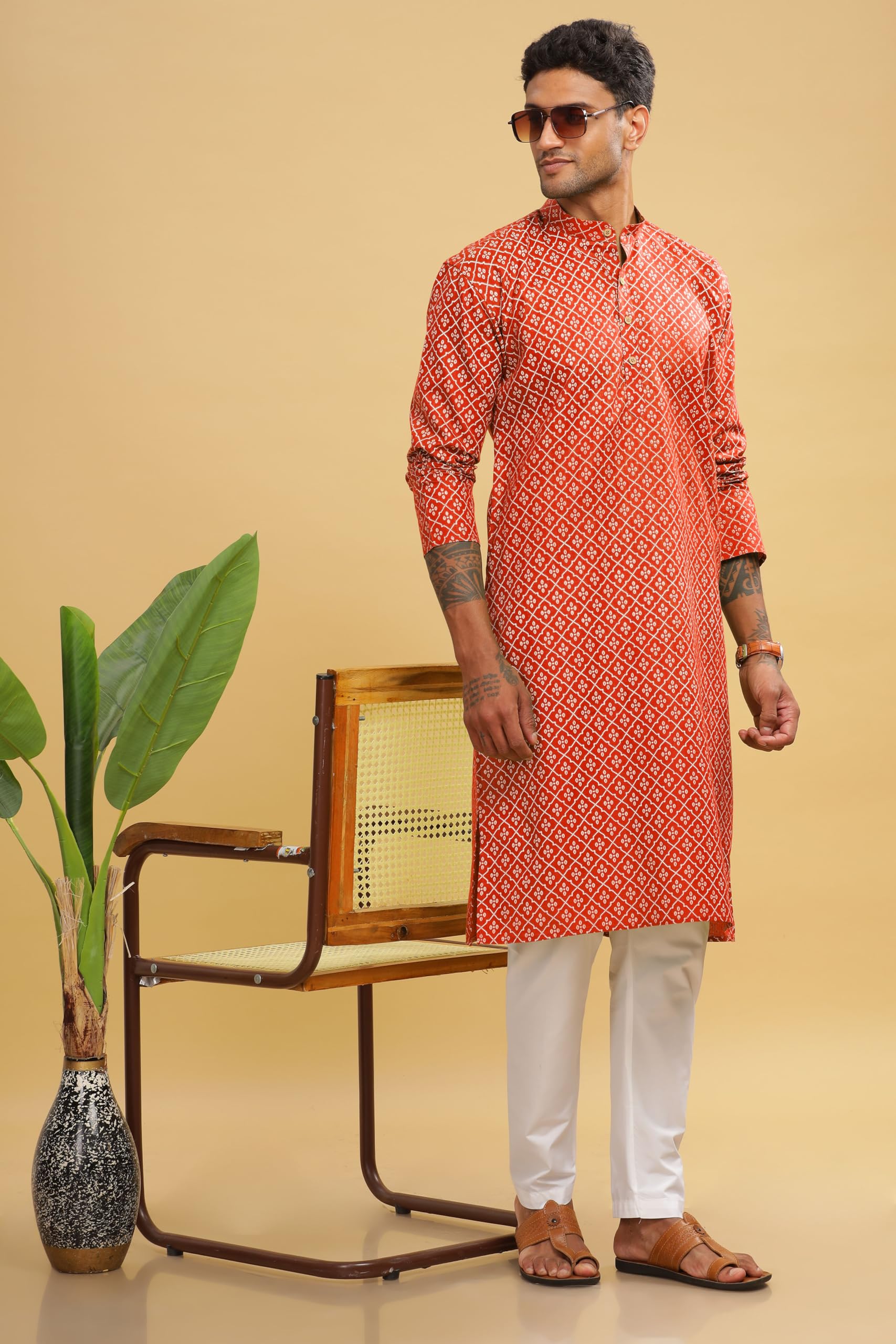 BE ACTIVE Men's Cotton Regular Kurta (C-399-2_L_Red) - Image 7 thumbnail