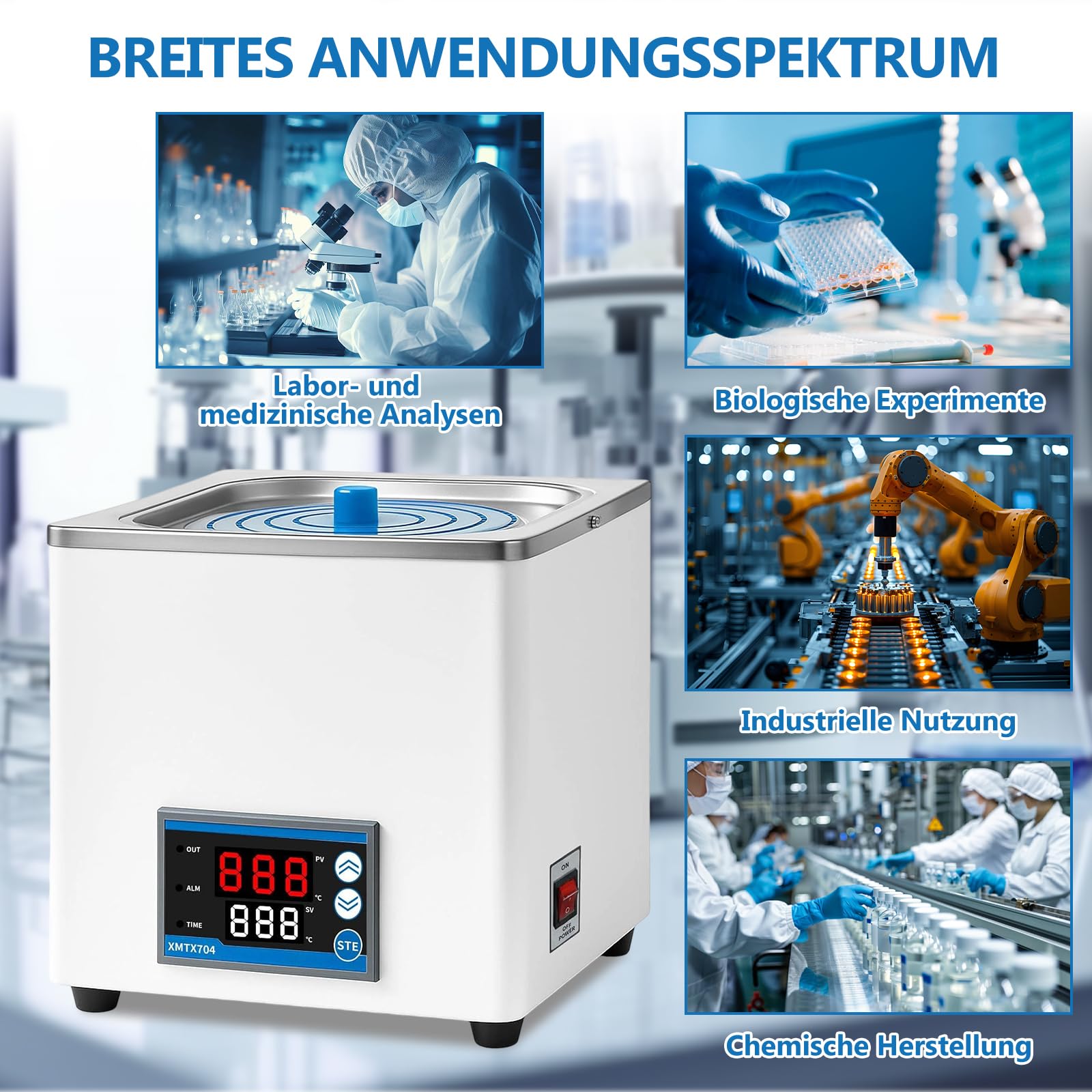 Digitales Labor Wasserbad 300W, 3L Laborwasserbad Thermostatisches Wasserbad Topf mit Timerfunktion, Digitale Wasserbadheizung mit Edelstahl-Innenbehälter für Labor und Forschung