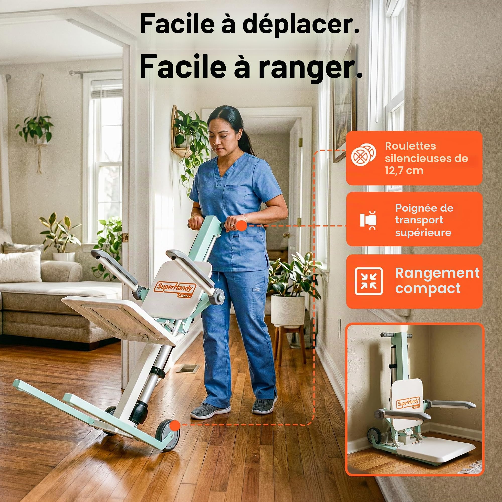 SuperHandy GoRise FC - Ascenseur électrique sol-chaise Charge maximale 180 kg Aide transfert siège, télécommande magnétique
