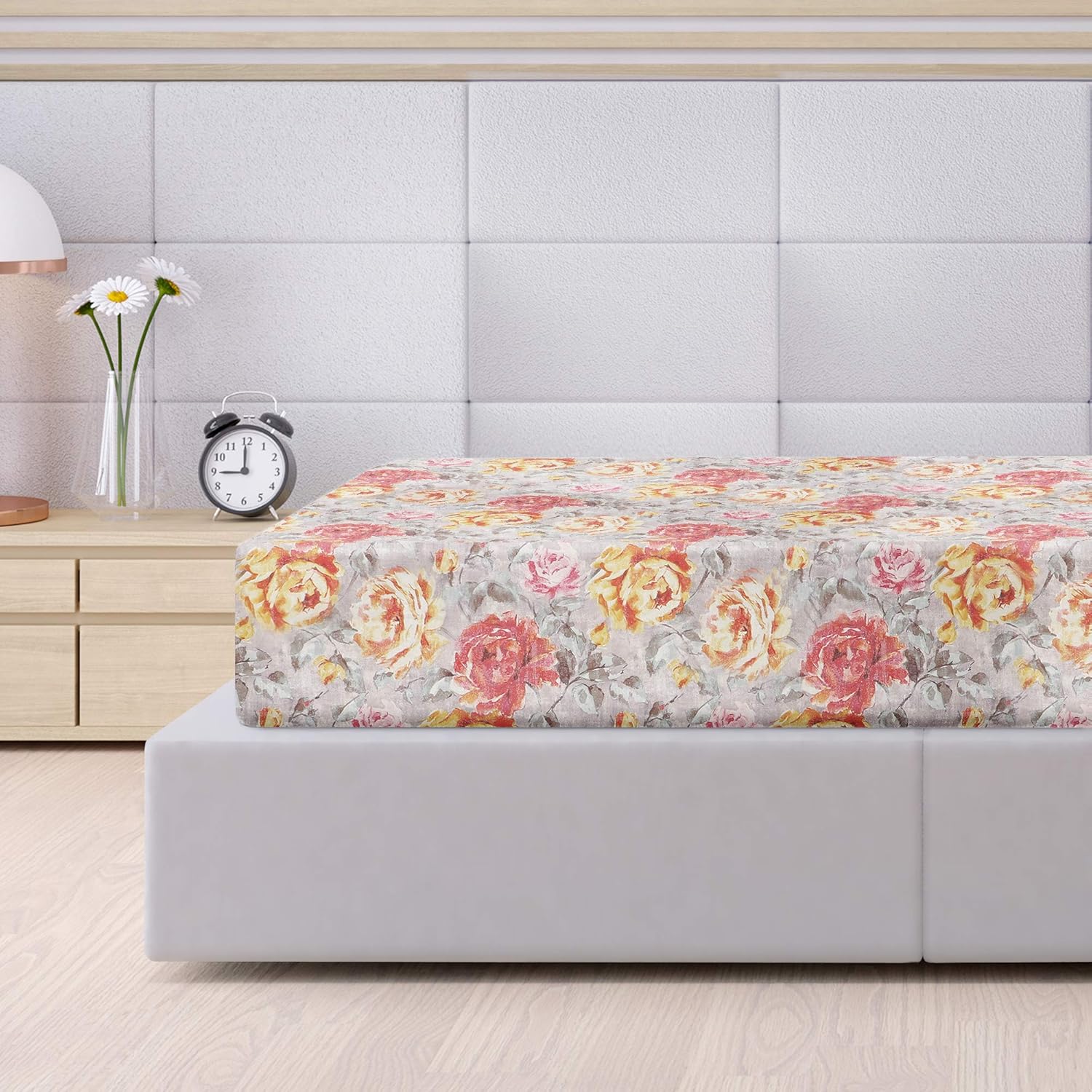 TRIDENT King Size Fitted Sheet 100 Cotton, 300 TC, Soft & Smooth