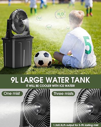 Miniatura 3 de Ventilador de nebulización portátil, cubo de 9 L, ventiladores de exterior de 10 pulgadas para patioscamping, ventilador de enfriamiento de piso con