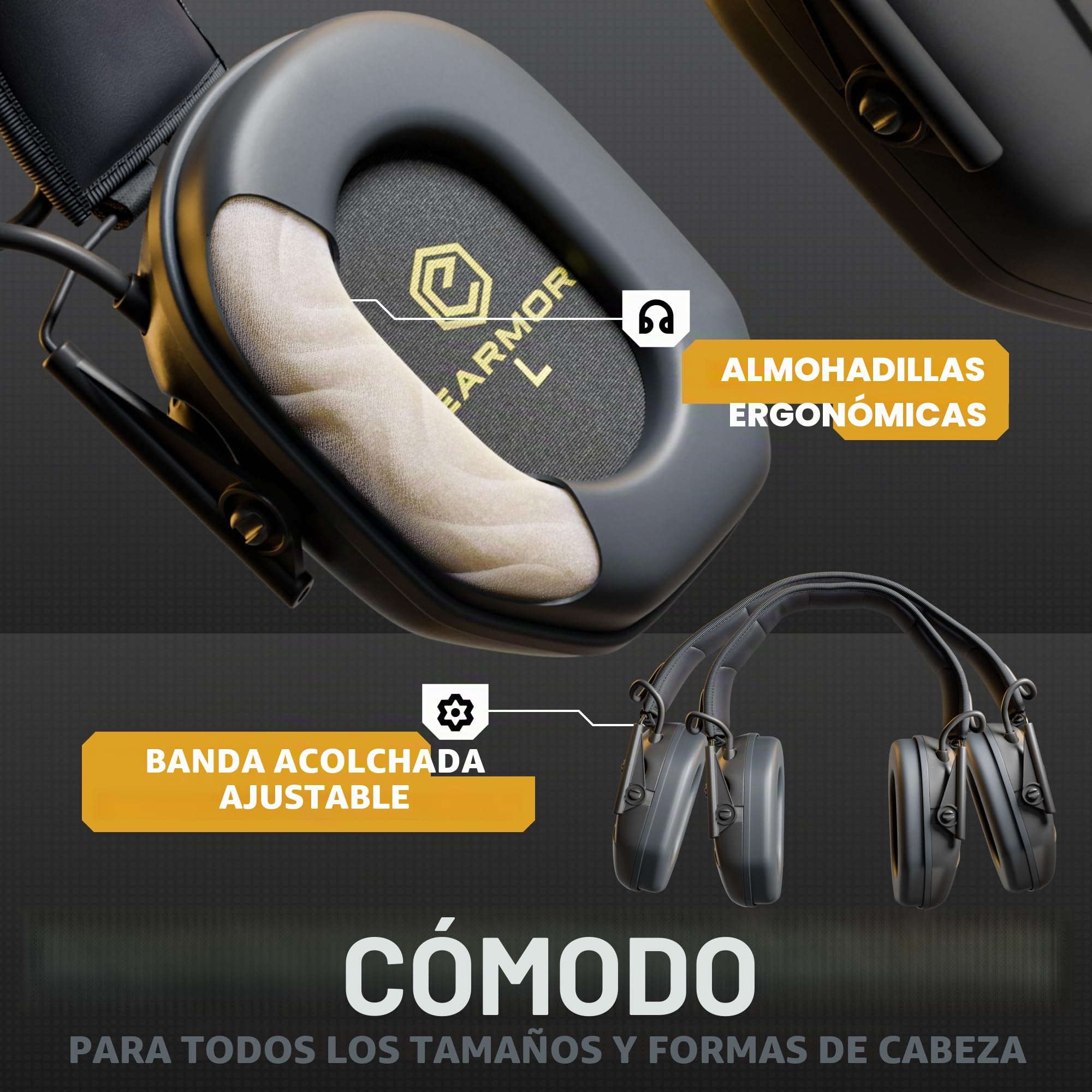Earmor M300A Protección auditiva electrónica Disparos orejeras orejeras amortiguador de ruido para caza tiro valor aislante, SNR 29dB control dinámico de ruido