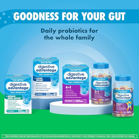 Digestive Advantage Prebiotic Fiber Supplement with Probiotics for Women & Men Digestive Health, Fiber Gummies for Adults Regularity and Gut Health, 60ct Strawberry Flavor