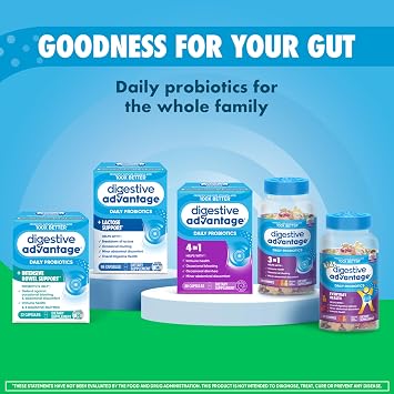 Digestive Advantage Prebiotic Fiber Supplement with Probiotics for Women & Men Digestive Health, Fiber Gummies for Adults Regularity and Gut Health, 60ct Strawberry Flavor