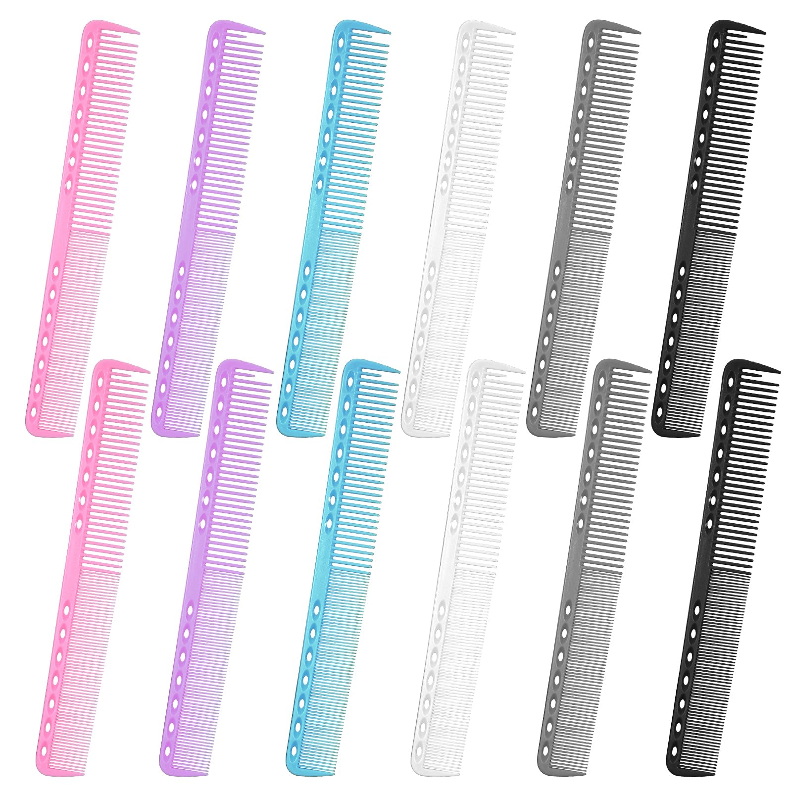 12 Pcs Cutting Combs for Hair Stylist Professional, Heat Resistant Fine Tooth Hairdressing Combs Carbon Fiber Comb Salon Hair Cutting Comb for Stylists, Men and Women 6 Colors