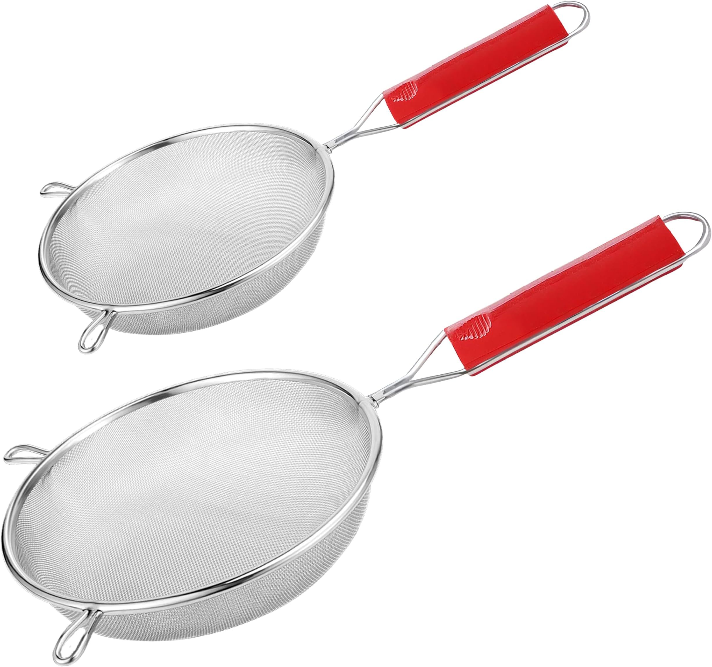 Unify 2 Pieces Stainless Steel Soup & Juice Strainer/Liquid Filter for Kitchen Use, Soup Chalni with Red Handle, Rice & Juice Use (Size-5, 7, Dia-13.5cm, 18.5cm, Set of 2, Silver)