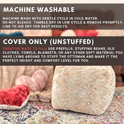 Miniatura 17 de DaDalogy Bedding - Funda para puf otomano de piel sintética [sin relleno] – Rosa Coral Baby Peach | Geométrico brillante, suave y acogedor con Baby