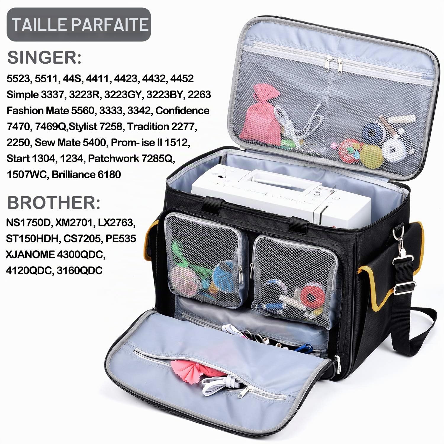 cab55 Sac de Transport pour Machine à Coudre avec Rembourrage Amovible, Sac fourre-Tout pour Machine à Coudre et Accessoires de Couture supplémentaires