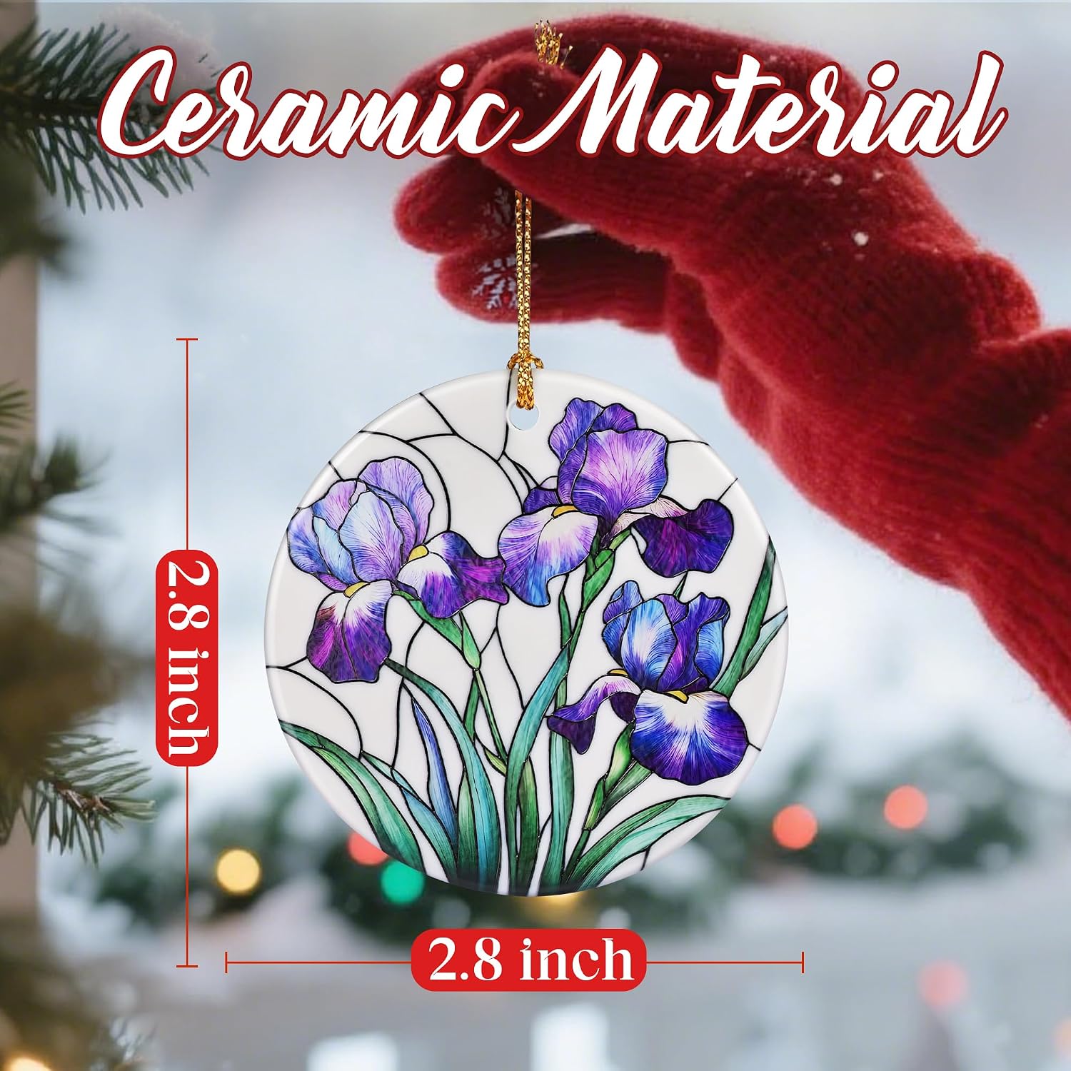 Christmas Ornaments, Dodosky 2.8in Ceramic Iris Flower Ornament, Xmas Decor, Christmas Tree Ornaments, Xmas Decorations for Tree, Holiday Ornament, Iris Flower Gifts, Gifts for Women, Mom, Grandma
