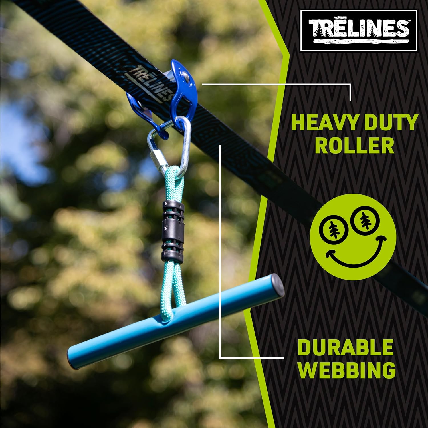 Trelines Ninja Rollerline for Kids Backyard Warrior Course - Simple T-Bar Ride - Easy to Hold & Ride – for Girls & Boys 5+ - Get Outside and Have Fun! Max Weight 250lbs - Life is Better Outside!