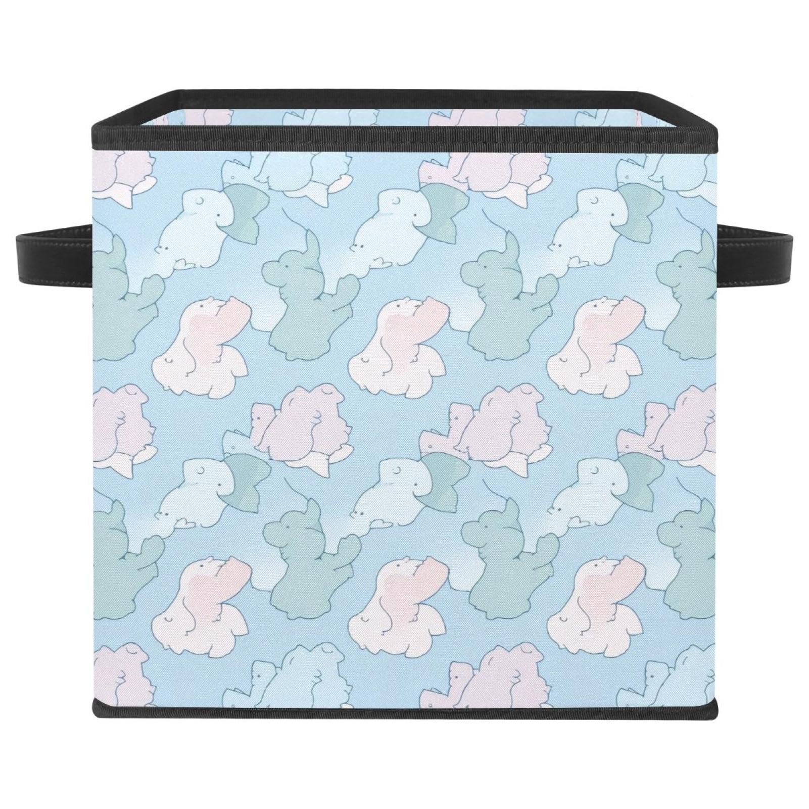 Grand cube de rangement pliable bleu avec poignées cuir pour placard