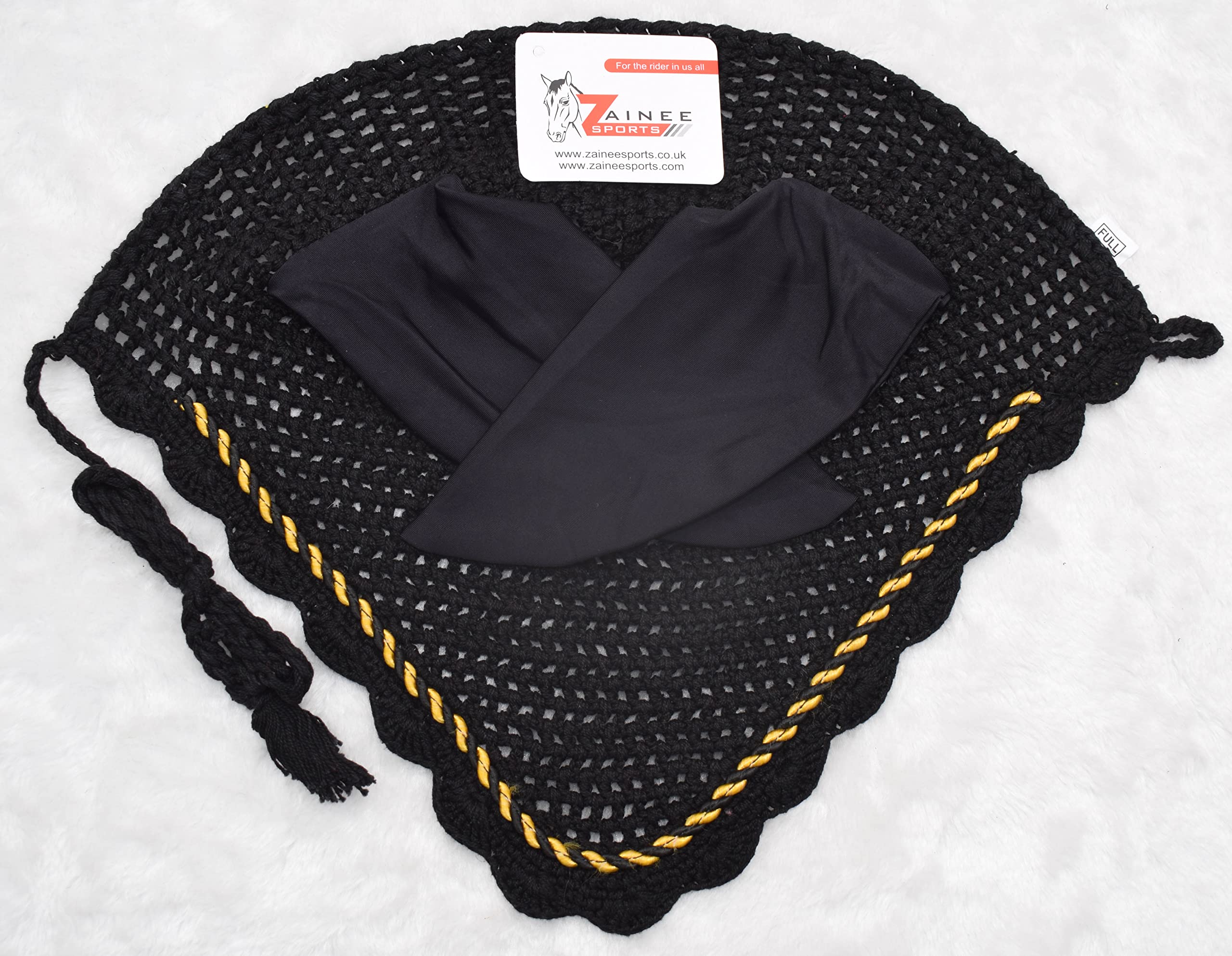 Zainee Sports ZAINEE HORSE FLY VEIL EAR BONNET NET BREATHABLE COTTON HAT EQUESTRIAN (Pony, Black) in use