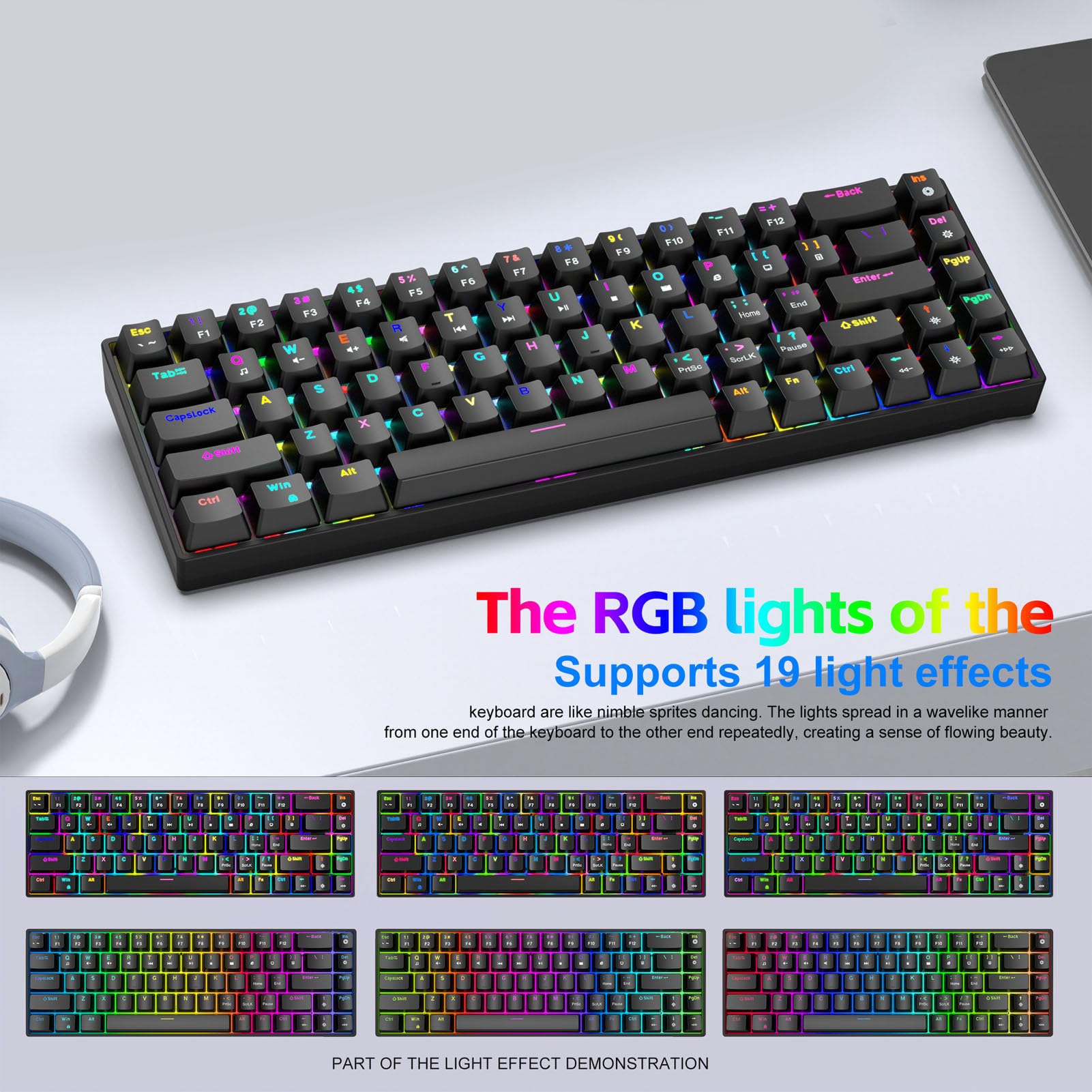 Tastiera da Gioco Meccanica a 68 Tasti, Tastiera Portatile Sostituibile a Caldo, Cablata Retroilluminata RGB con Cavo Staccabile, Ideale per Computer, Laptop e Giochi per PC