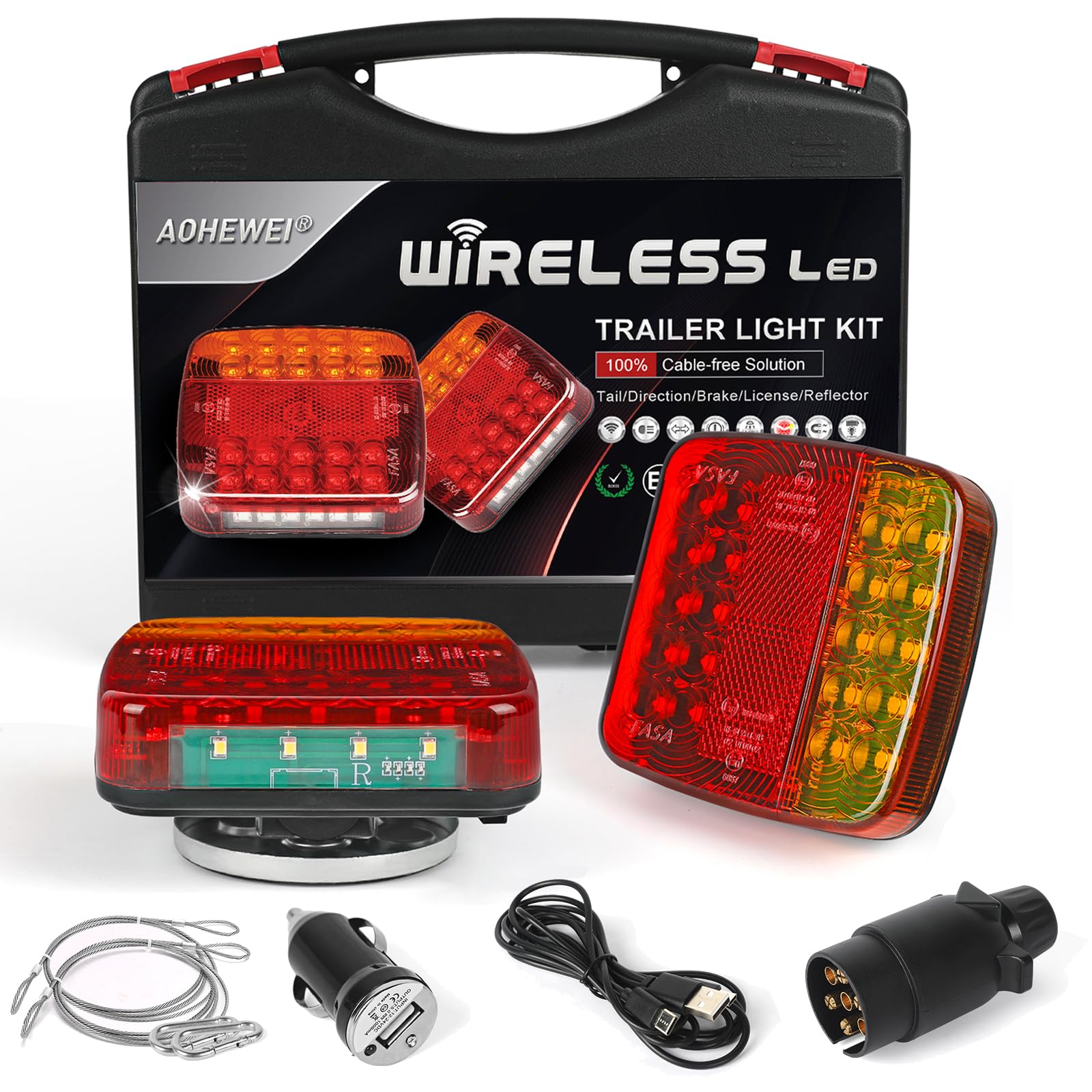 AOHEWEI Juego de luces LED inalámbricas Luces traseras magnéticas para remolque Sin cable 12V Camión trasero ECE EMC Aprobado para remolque, camión, caravana o camión