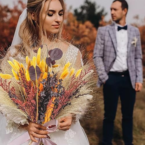 Miniatura 6 de Ramos de hierba de pampa seca en otoño, colas de conejo naranja natural, flores secas de otoño para jarrones, otoño, bohemio, hogar, boda, arreglo