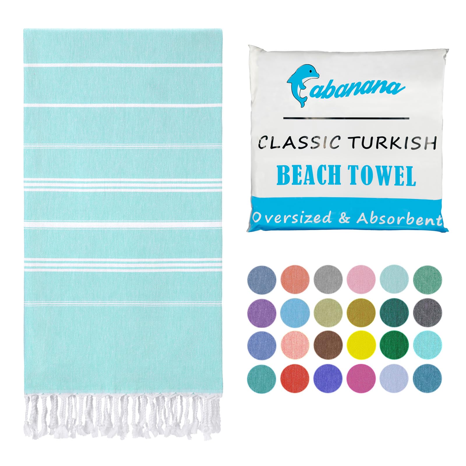 cabanana Turkish Beach Towel Oversized - 40"x70" Quick Dry Sand Free Thin Beach Towels for Adults,Extra Large Cotton Lightweigh Travel Towel for Beach