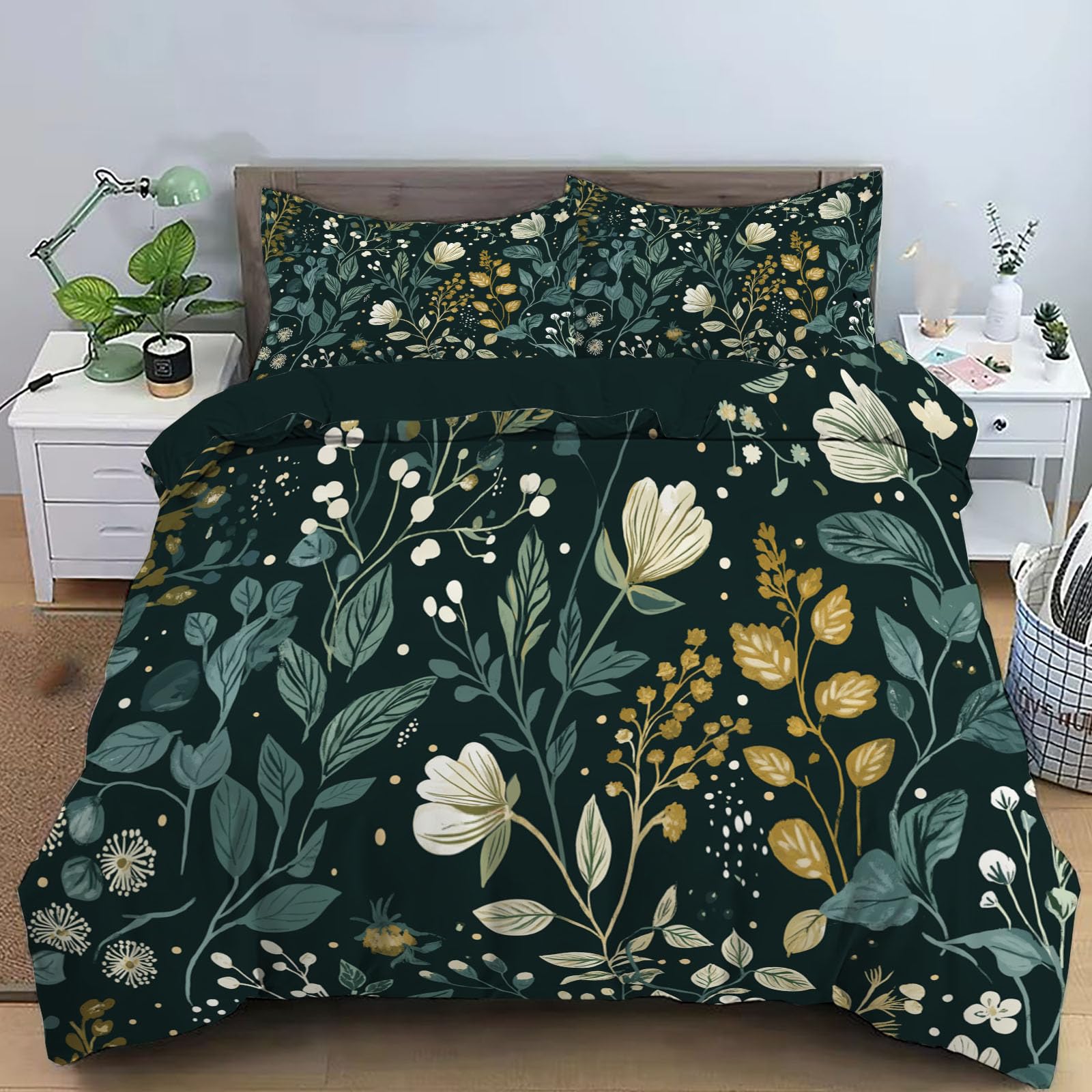 Housse de couette 220x240 zippée anti-glissement fleurs