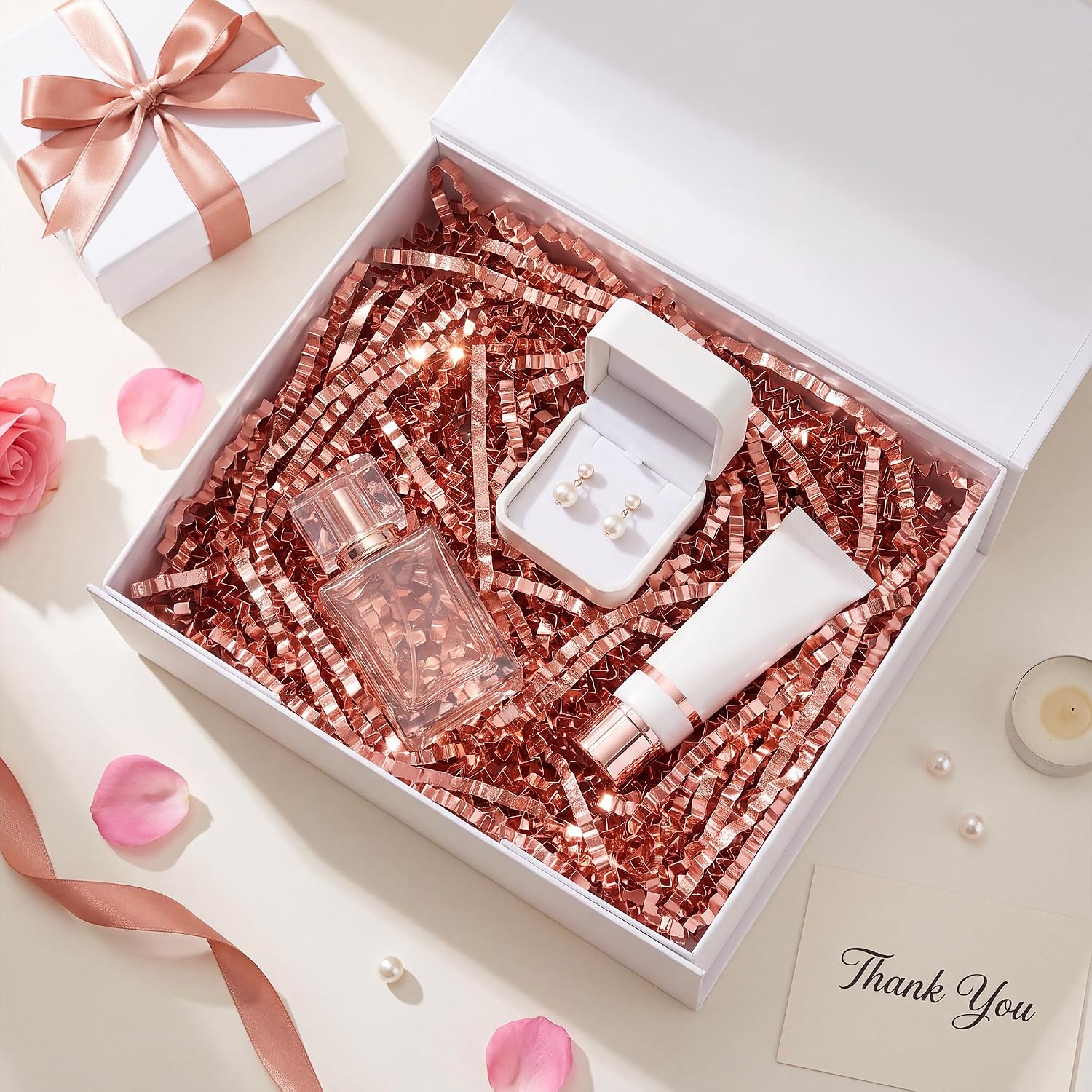 HUGLUEY Rose Gold Glitter Crinkle Cut Paper Filler for Gift Baskets image 3