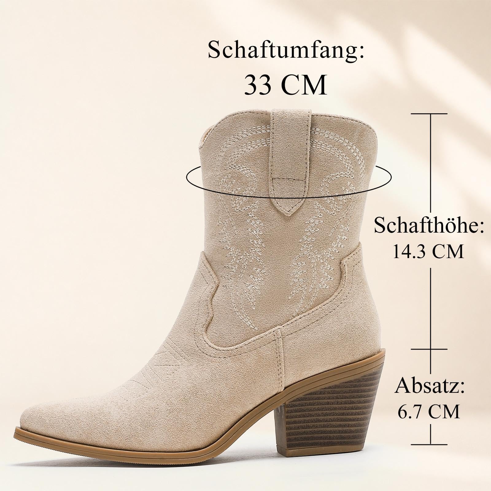 Putu Damen Stiefeletten Western Boots mit Stickerei Absatz 36-42