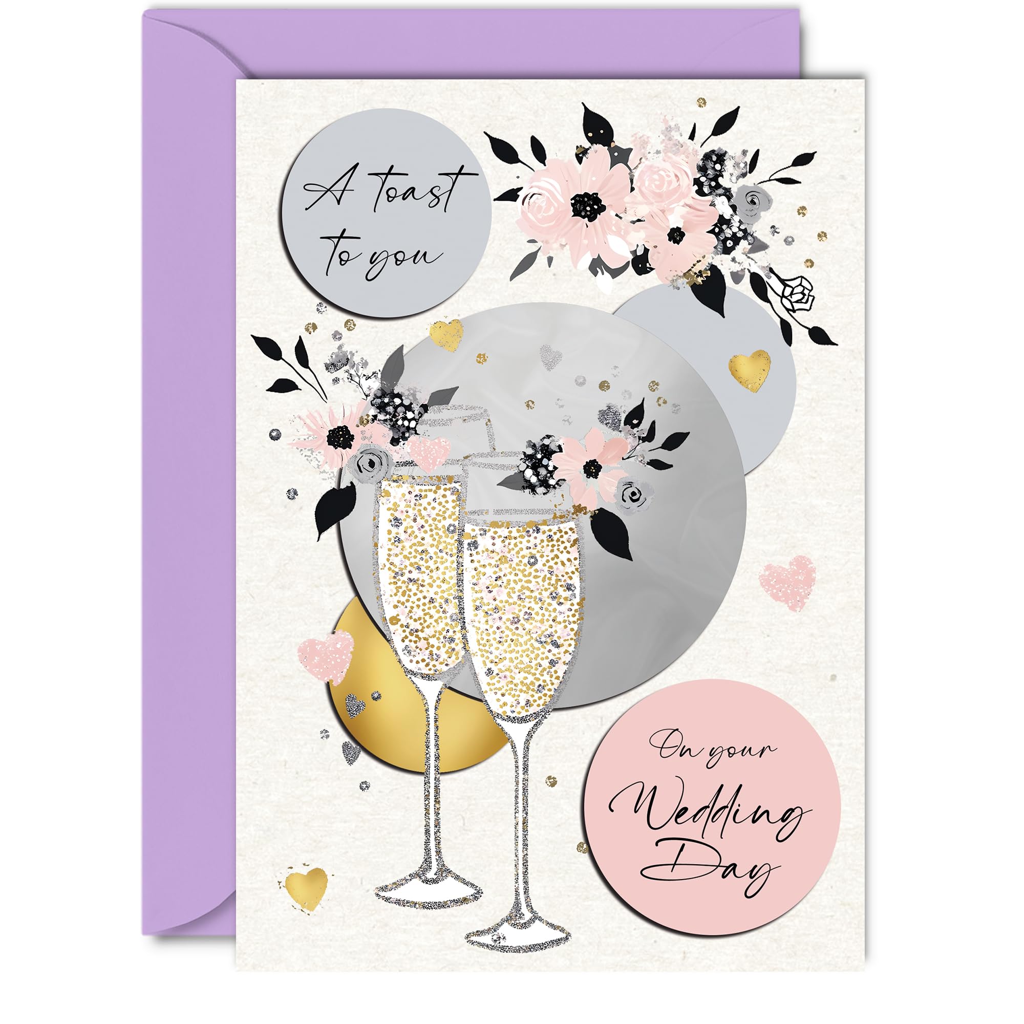 Beautiful Gold Silver Wedding Cards - A Toast To You - Elegant Traditional Congratulations Gifts Congrats Well Done Card for Newlyweds, 5x7 Inch Marriage Greeting Cards for Friends Family