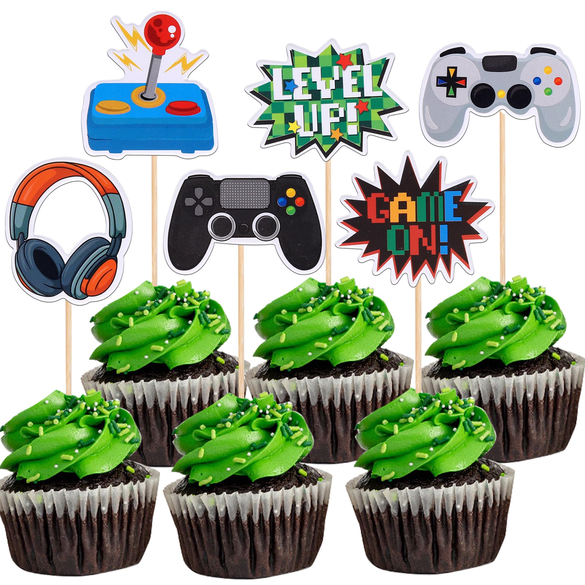 Rsstarxi 36 Pack Video Game Cupcake Toppers Gaming On Controllers GamePad Cupcake Picks Video Game Boys Birthday Cake Decorations for Baby Shower Kids