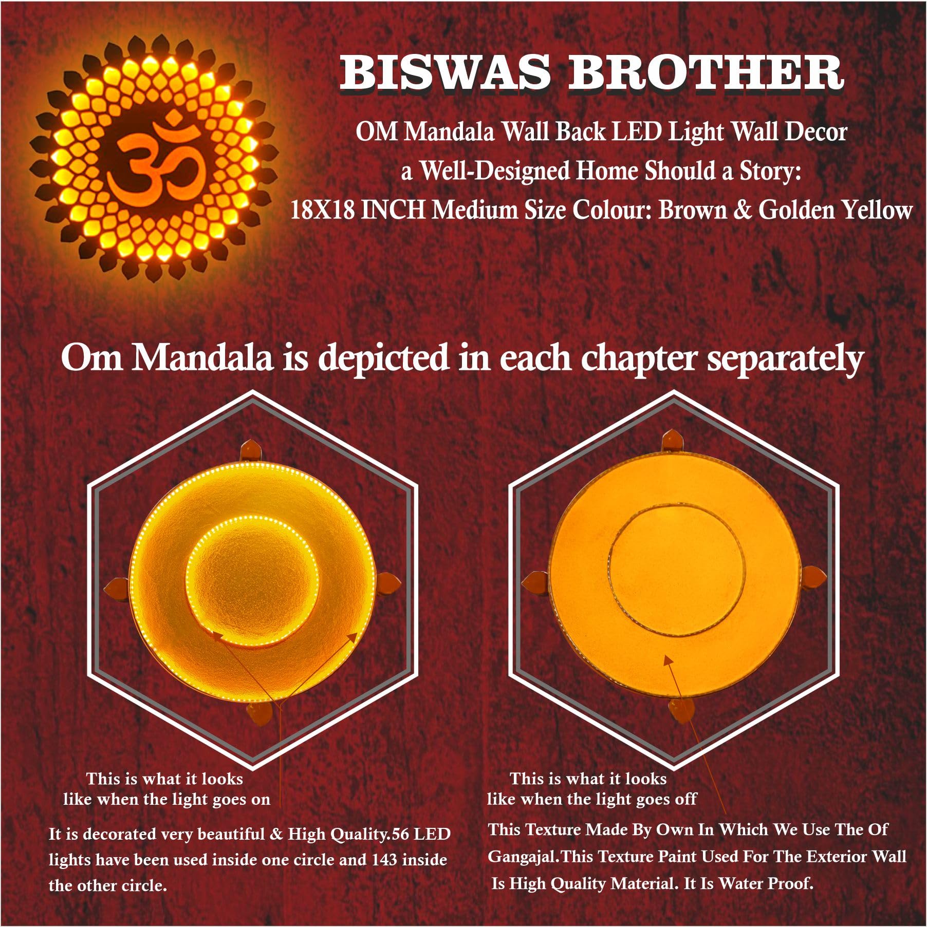 Biswas Brother Om Mandala Wall Back LED Light Wall Decor A well-designed Home Should A Story, Size 18X18 Inch. 1