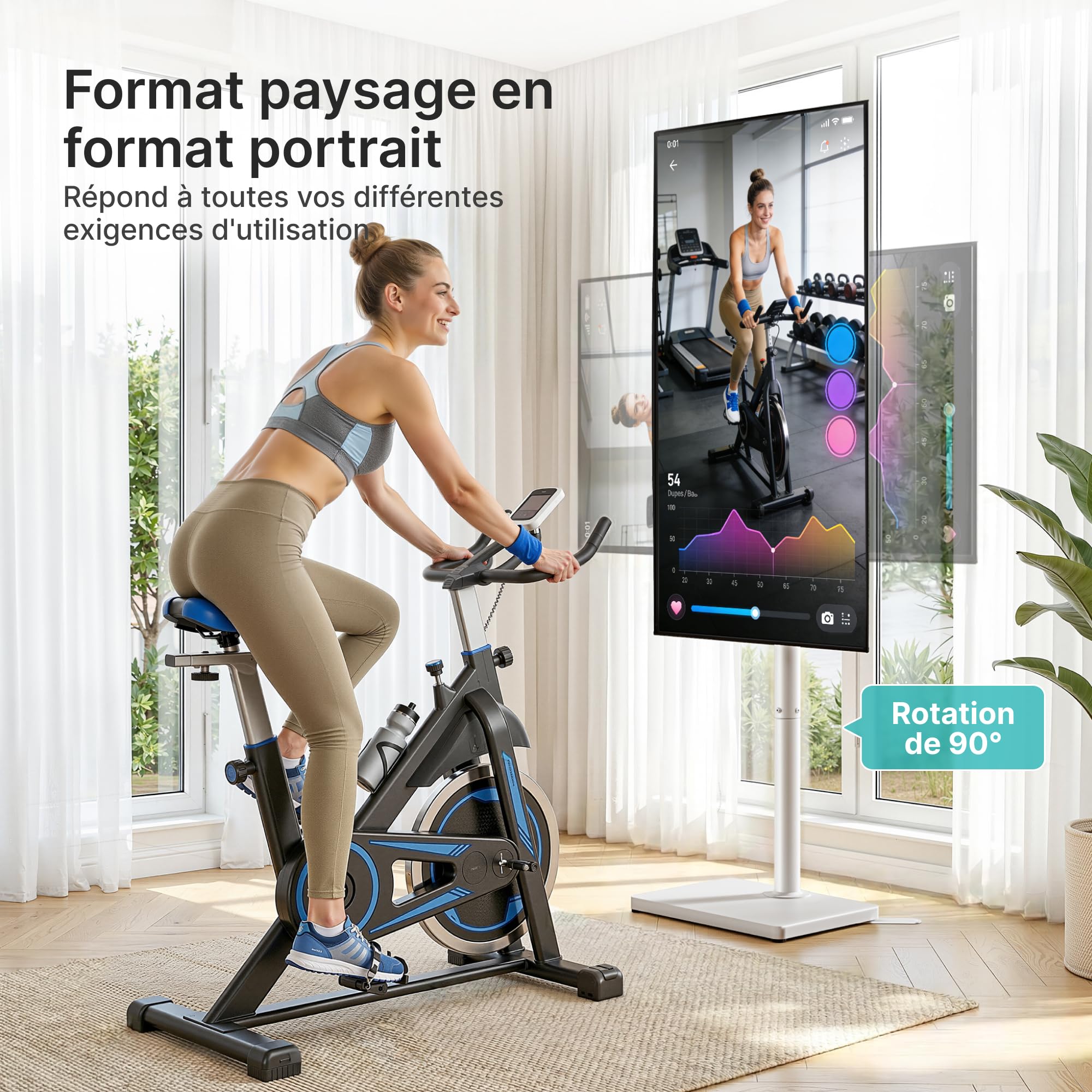 PEGZONE Support TV Pivotant sur Pied pour 24 à 65 Pouces, Blanc | Support TV Universel, Rotation 90°, Hauteur Réglable, VESA 400 × 400 mm, jusqu'à 40 kg, Gain de Place