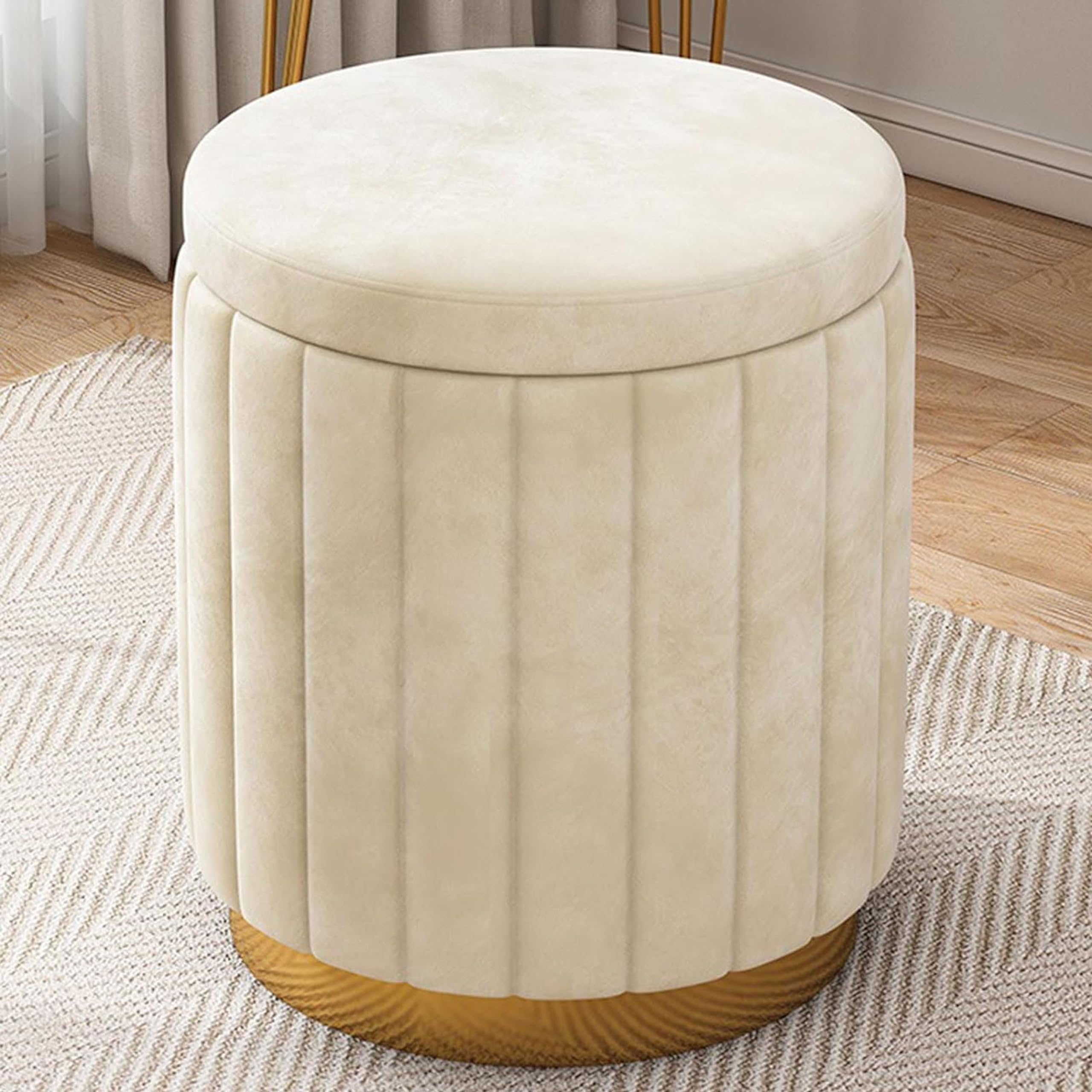PADHANS Round Velvet Ottoman Foot Stool with Lattice Design – Soft Compact Padded Stool – Gold Trim - Great for The Living Room or Bedroom – Decorative Furniture – Foot Rest (Cream2) (B0D7THD1SR) Amazon Price History, Amazon Price Tracker