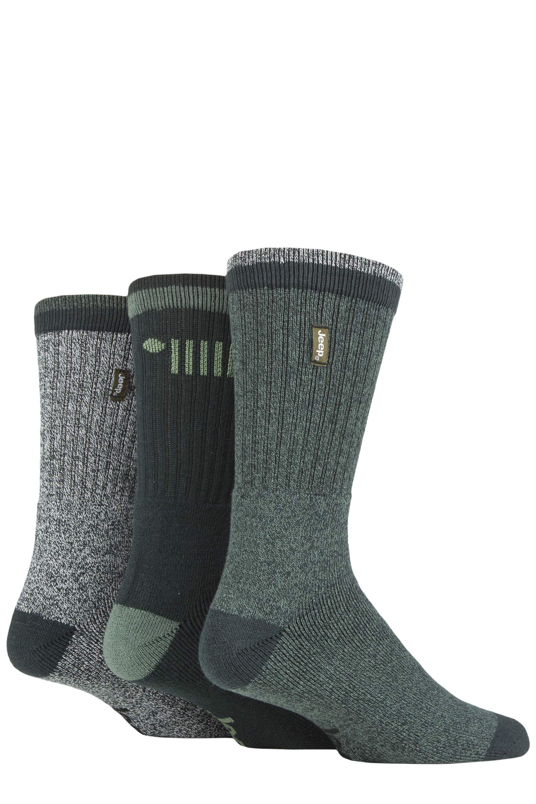 Jeep Men's Forest / Grey Terrain Leisure Sock For Hiking And Outdoors - Cushioned Foot, Ribbed Leg, Cotton Polyester Mix - 3 Pairs - Forest/Grey 6-11