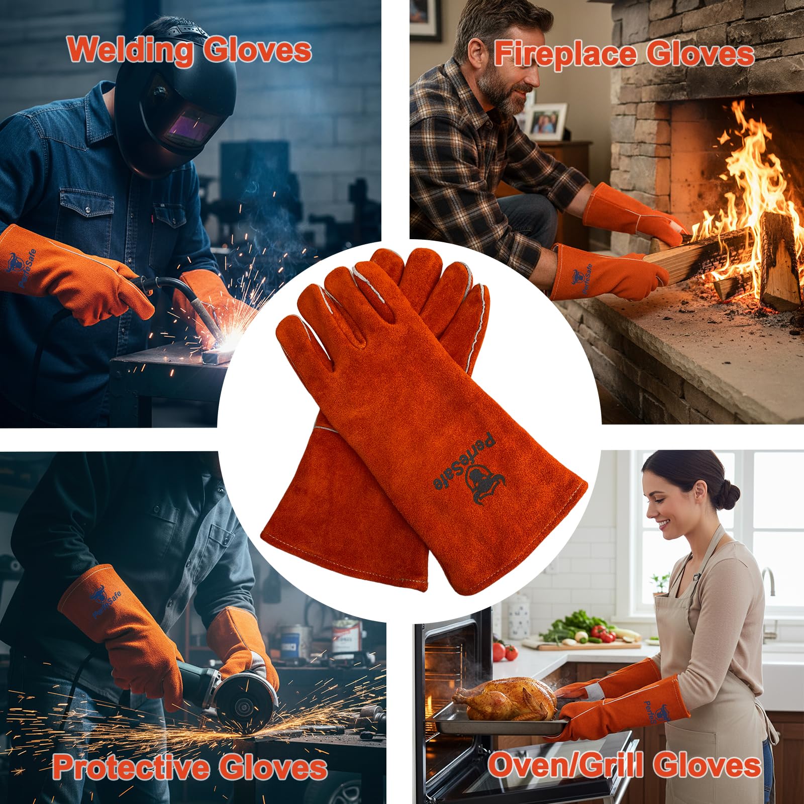 Guanti da saldatura in pelle resistenti al calore, 35 cm / 14 in, 122 gradi Fahrenheit, guanti da saldatura in pelle resistenti al calore per Tig/Mig/Stick, guanti per barbecue, forno
