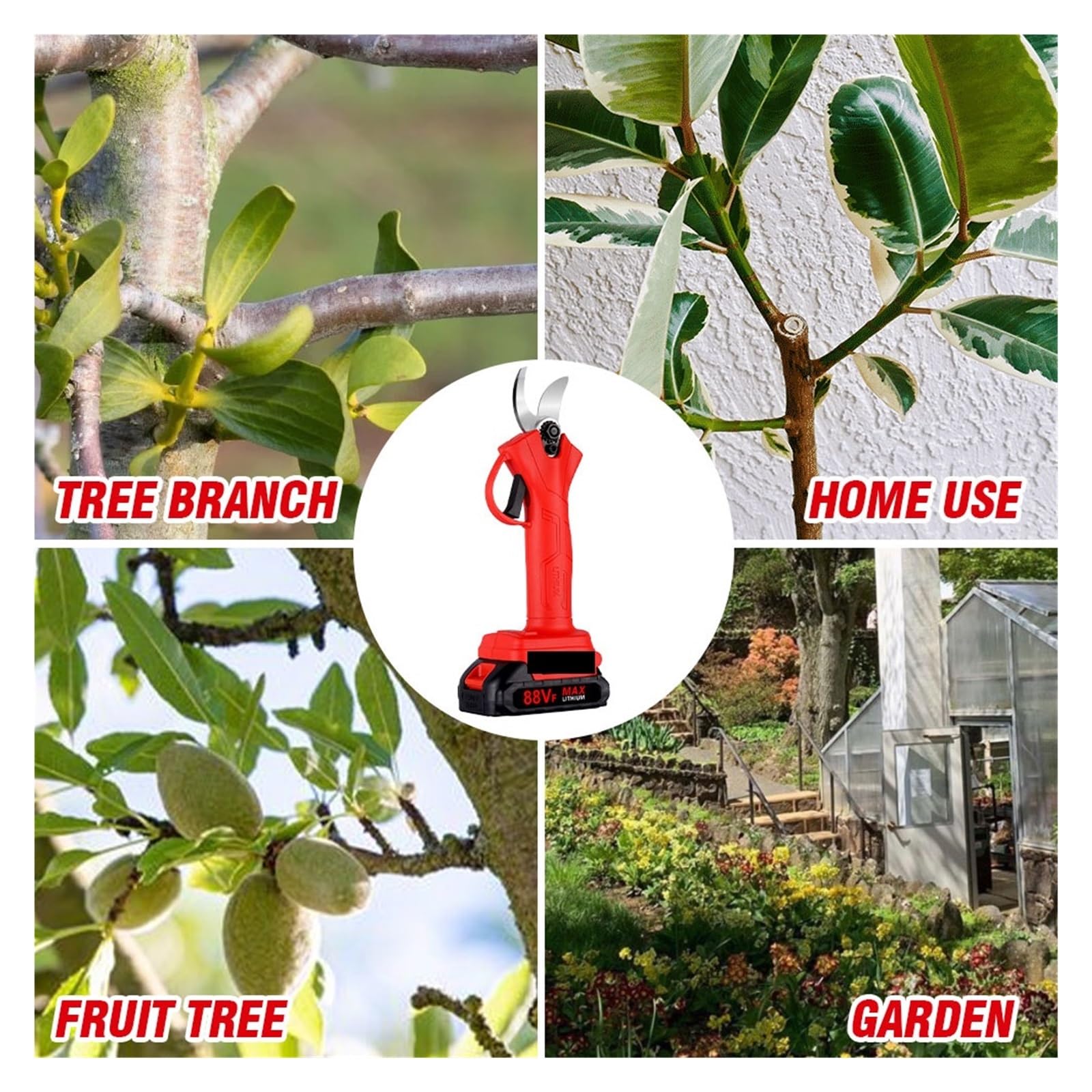 Tijeras de podar eléctricas, Tijeras de podar eléctricas sin escobillas 35mm, podadora con batería 4 engranajes, tijeras, herramientas jardinería