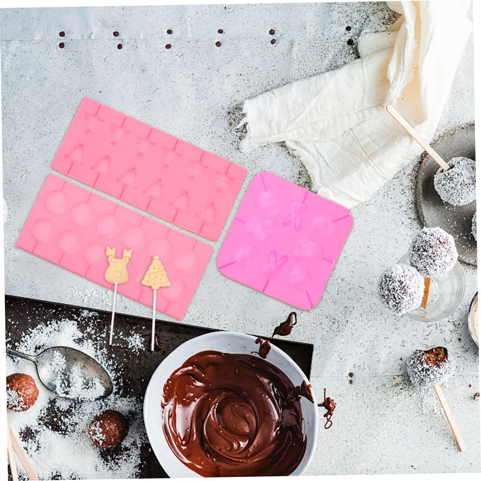 Moules à Sucettes en Chocolat de Noël, Kit Silicone 7 Pièces