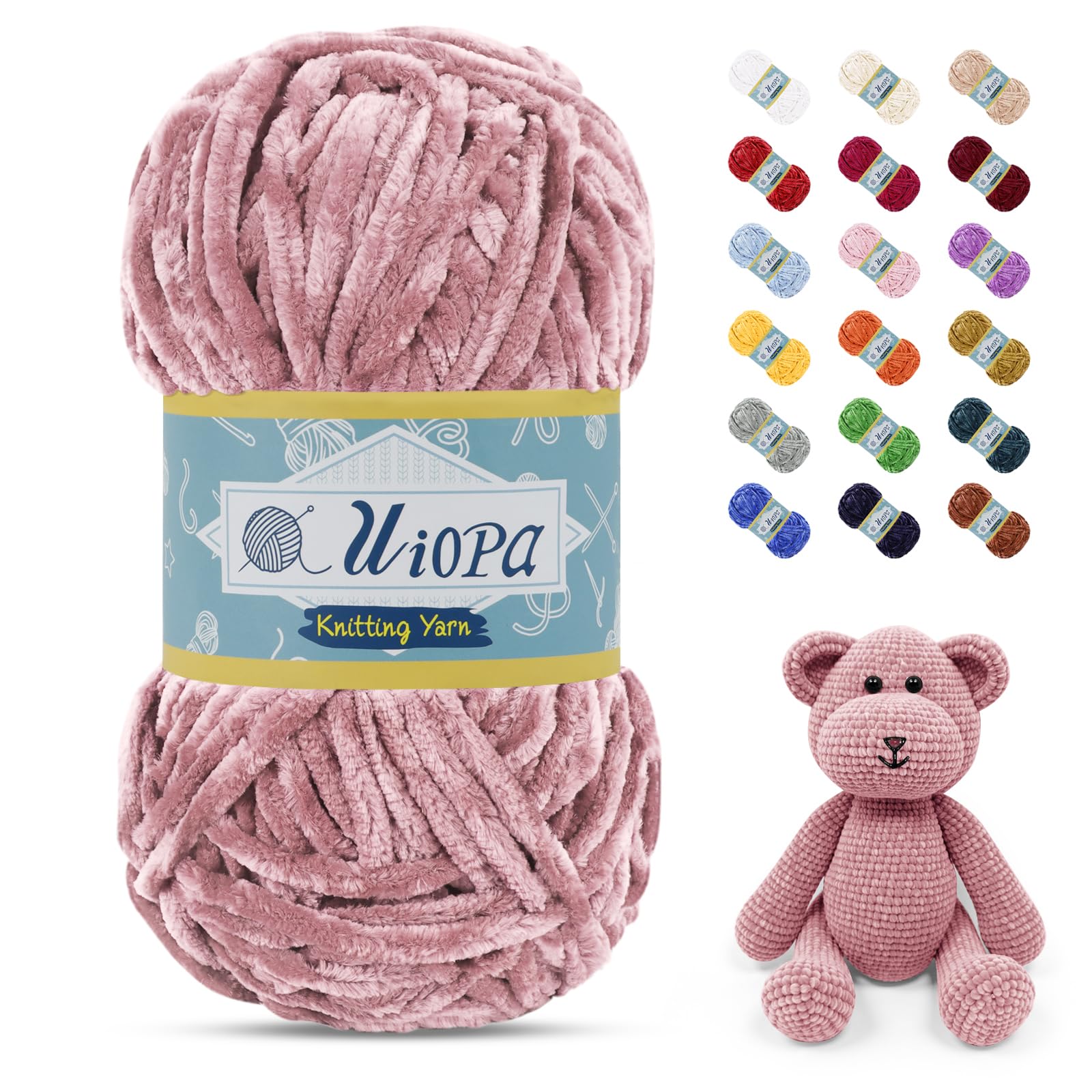 Uiopa 100g/80m Chunky Chenille Yarn, Plush Velvet Yarn Thick Chenille Wool, Dusty Pink Fluffy Crochet Chunky Wool for Amigurumi Blankets Clothes DIY Crafts — image 1