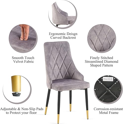 Miniatura 10 de NORDICANA Juego de 4 sillas de comedor tapizadas de terciopelo, sillas laterales negras sin brazos con patas de metal para cocina del hogar